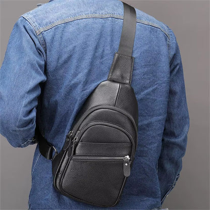 MARRANT Men'S Genuine Leather Waterproof Daypack Leather Chest Sling Bag Shoulder Crossbody Bag Chest Bags for Men