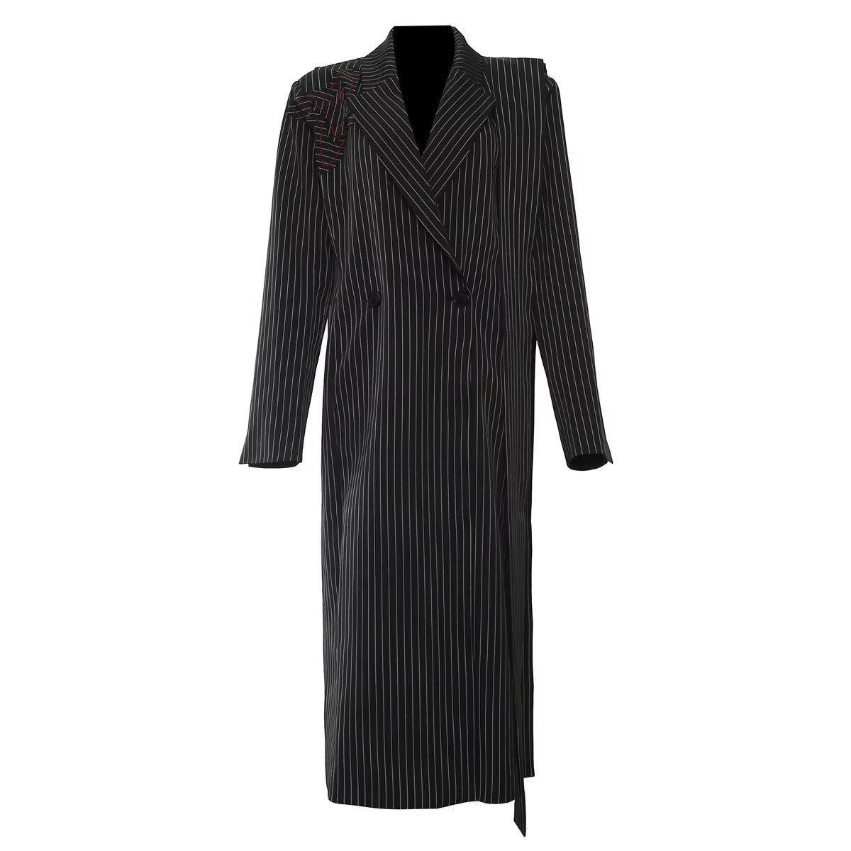 OUDINA Fashion Winter Long Stripes Embroidery Flower Splicing Trench Coat Casual Women Trench Elegant Woman'S Coats