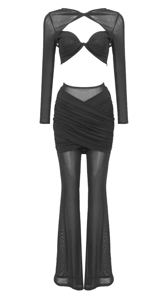  Black Twist Mesh Two Piece Sets 