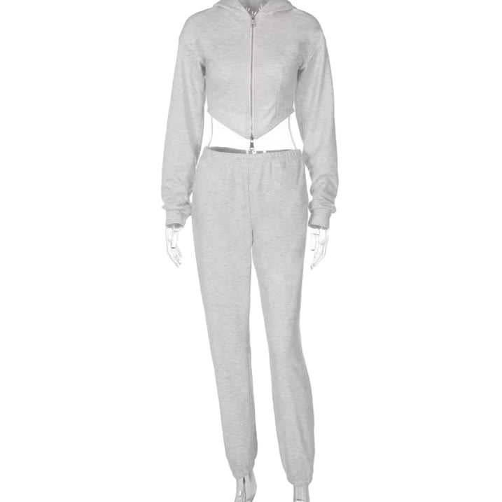 OUDINA Wholesale 2023 Casual 2 Piece Hoodie Set Women New Arrival Zipper Top Slim Pants Suit for Women