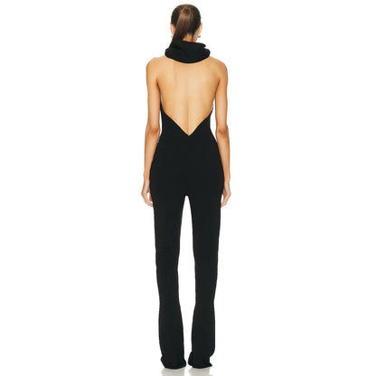 Black Backless Hoodie  Jumpsuit 