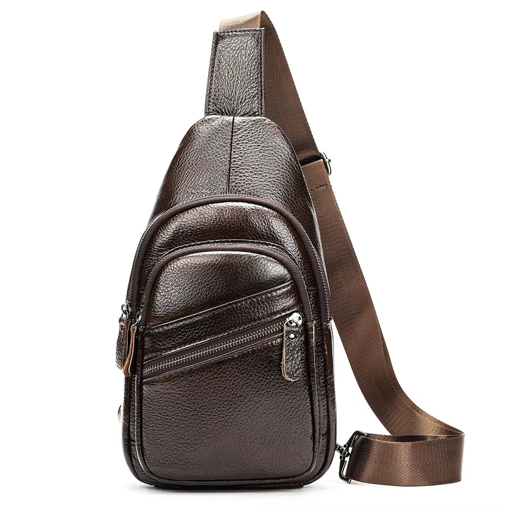 MARRANT Men'S Genuine Leather Waterproof Daypack Leather Chest Sling Bag Shoulder Crossbody Bag Chest Bags for Men