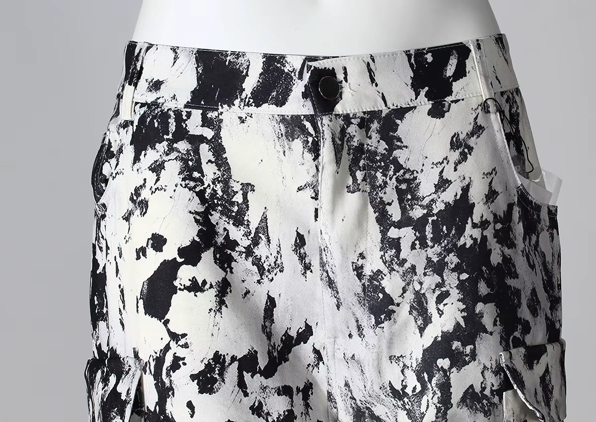 OUDINA Streetwear Camouflage Print Cargo Pants Comfortable Multi Pocket Straight Pants for Women Casual Cargo Pants