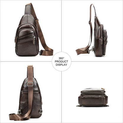 MARRANT Men'S Genuine Leather Waterproof Daypack Leather Chest Sling Bag Shoulder Crossbody Bag Chest Bags for Men