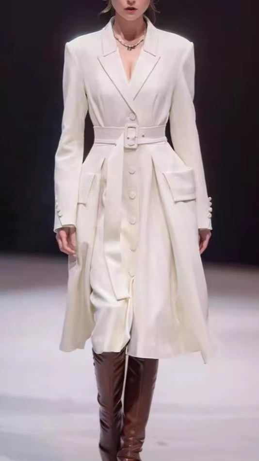 OUDINA French Style Winter Simple with Belt Three-Dimensional Tailoring Vintage Long Trench Coats Jackets for Women