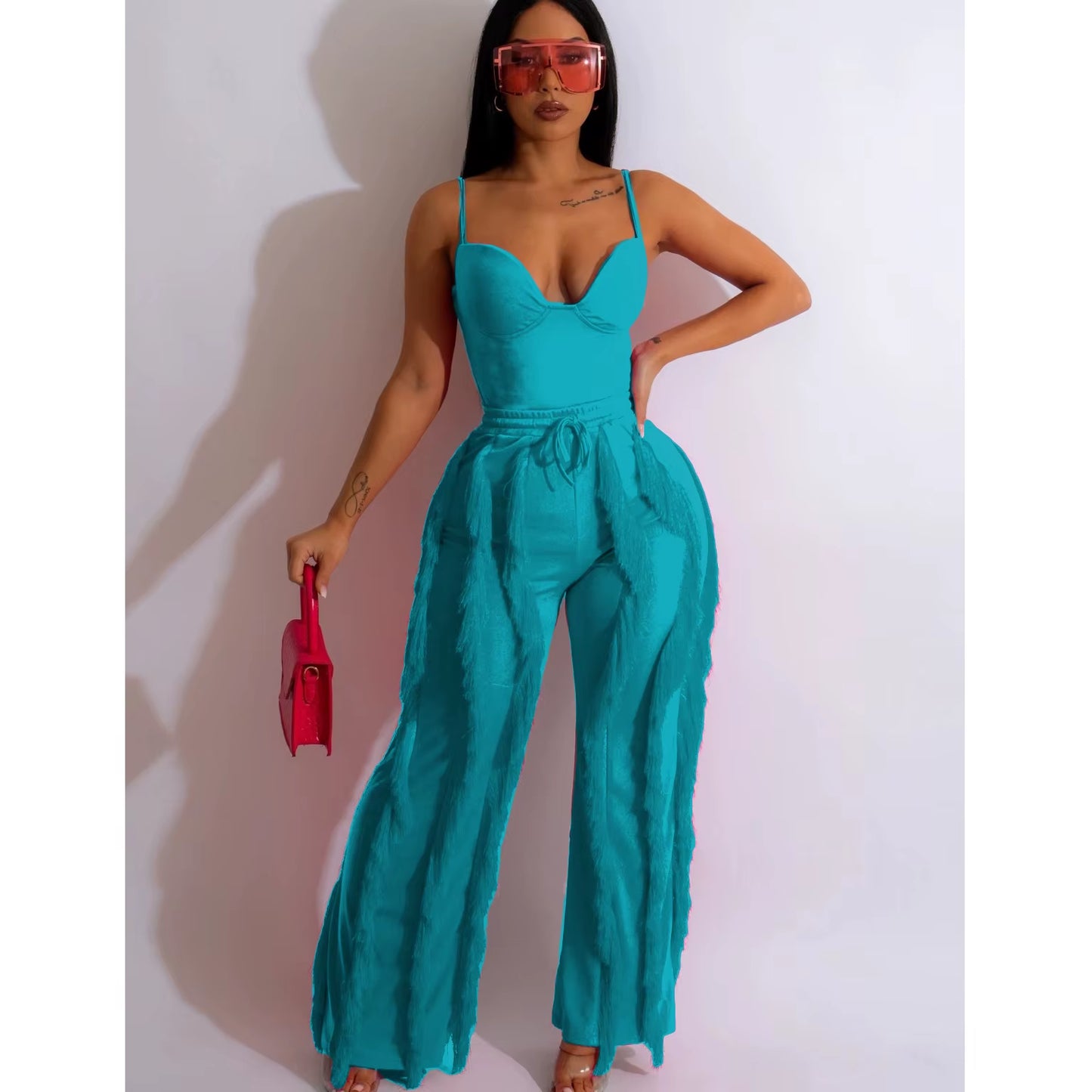  Tassel Bodysuits Two Piece Pants Sets 