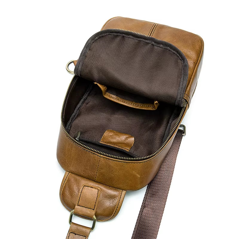 MARRANT Travel Hiking Leather Sling Bag Men Crossbody Shoulder Chest Daypack Genuine Leather Crossbody Bag Chest Bags for Men