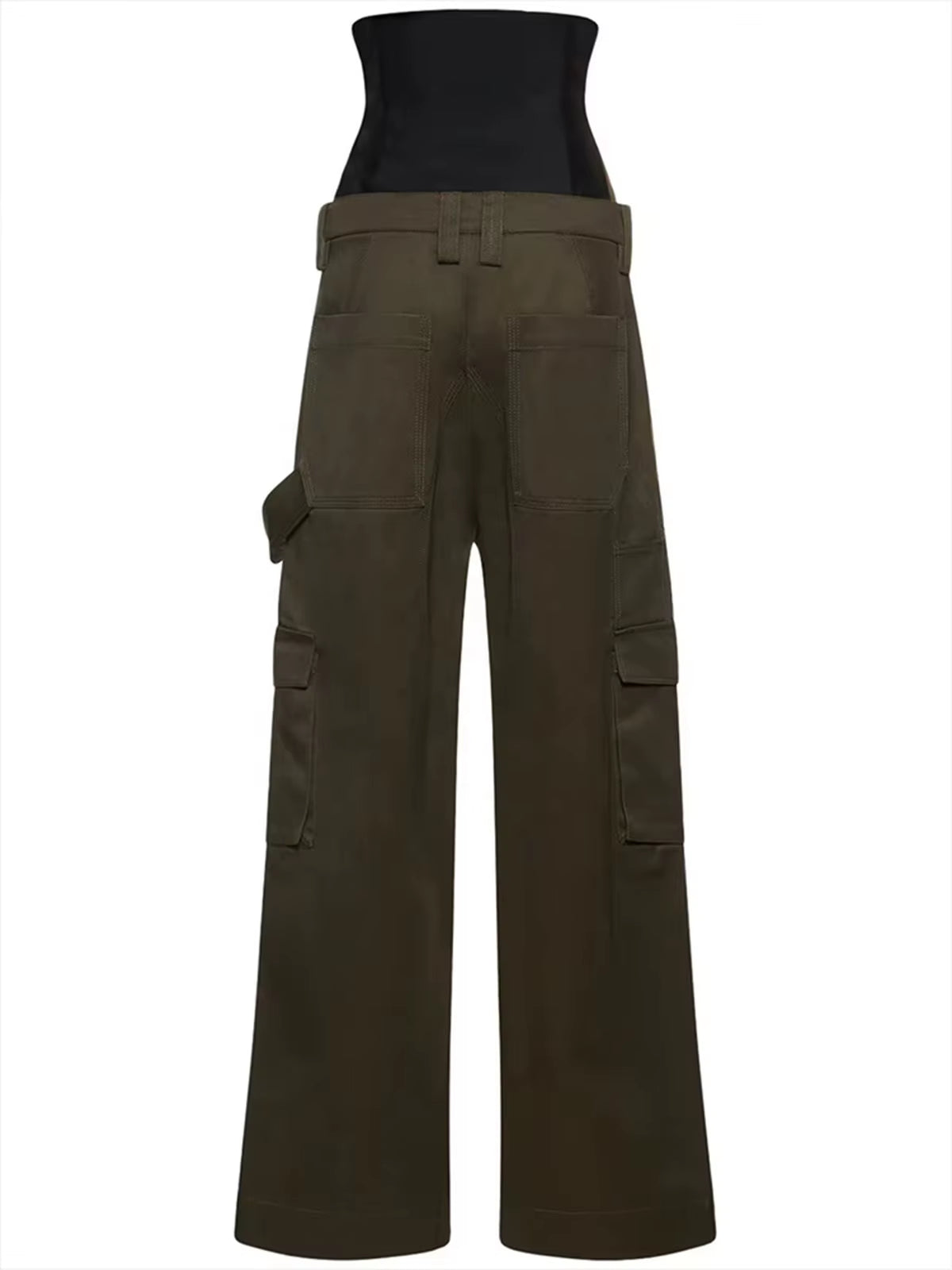 OUDINA Streetwear Wholesale Fishbone Stereotyped Green Loose High Waist Wide Leg Pants Trousers Womens Cargo Pants