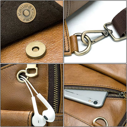 MARRANT Travel Hiking Leather Sling Bag Men Crossbody Shoulder Chest Daypack Genuine Leather Crossbody Bag Chest Bags for Men