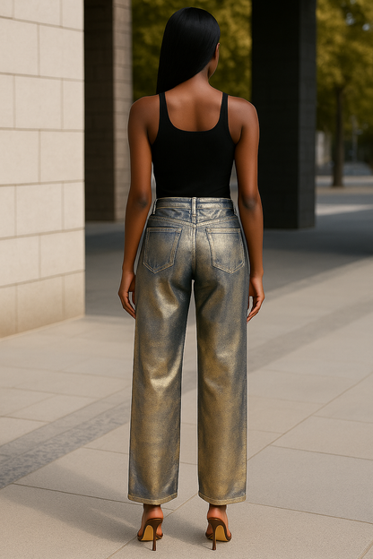 Metallic Ombre Wide-Leg Jeans