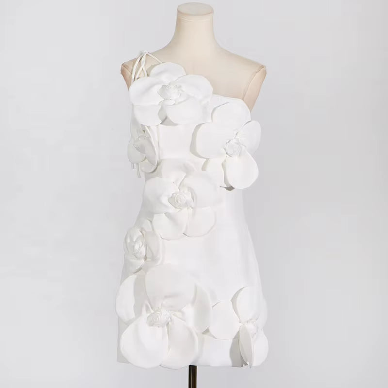 OUDINA New Flower Splicing Solid Color Elegant Mini Dresses for Women Party Evening Dress