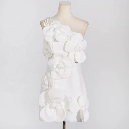 OUDINA New Flower Splicing Solid Color Elegant Mini Dresses for Women Party Evening Dress