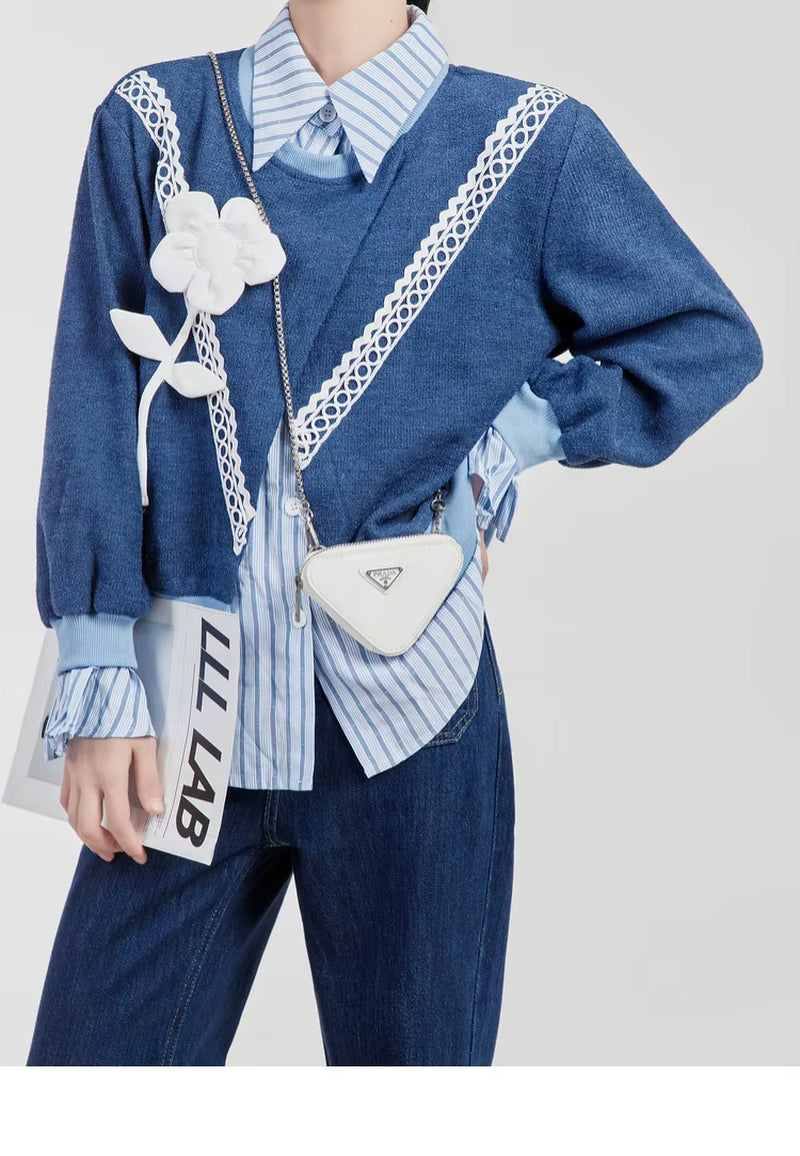 OUDINA Dropshipping Chic Stripe Top Casual Ladies Sweatshirts Women Custom Sweatshirt