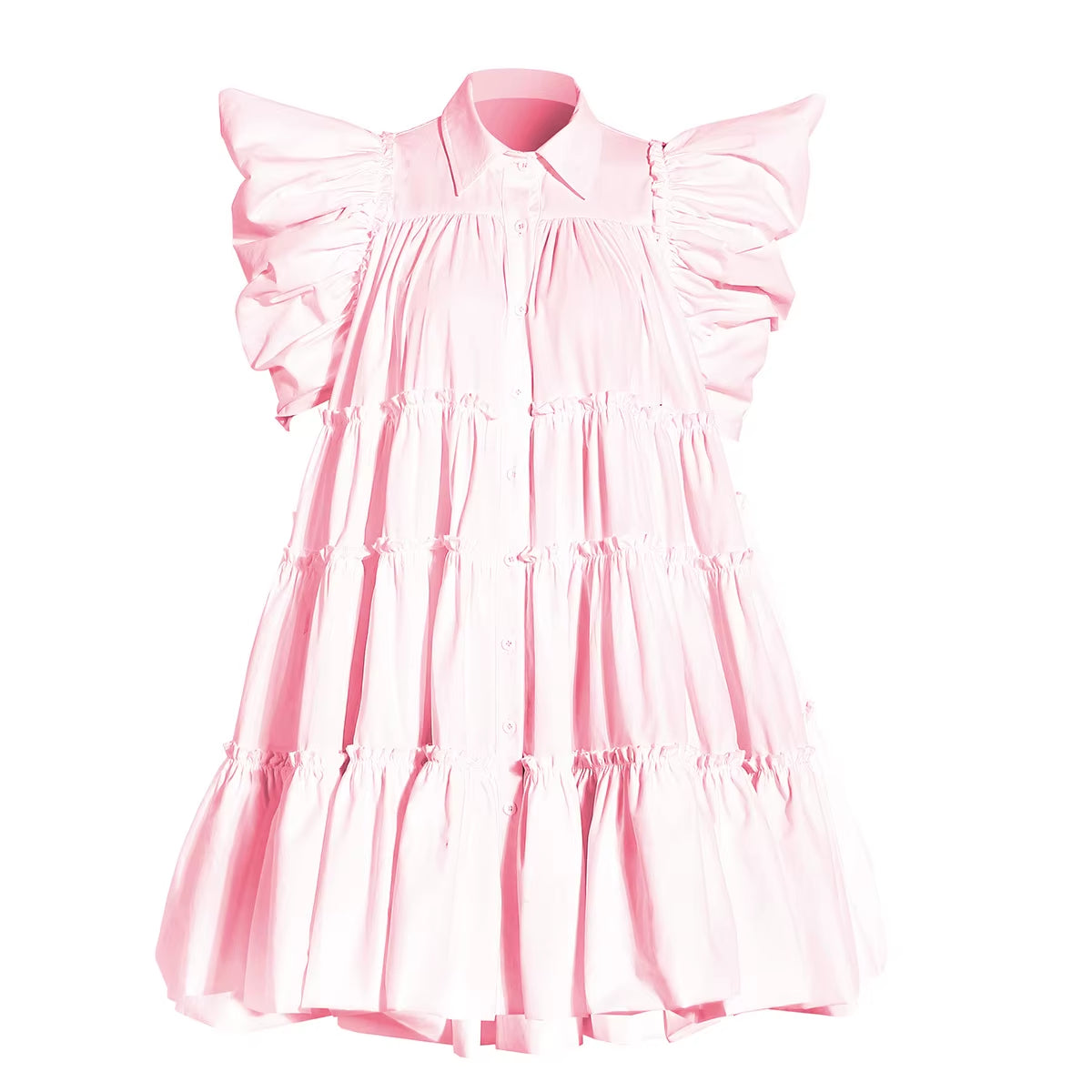 OUDINA 2022 New Stylish Puff Sleeve Loose Oversized Mini Dresses Women Casual Shirt Vintage Pleated Dress