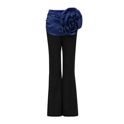 OUDINA Fashionable Three-Dimensional Flower Contrasting Color Elegant High Waist Trousers Casual Pants for Women