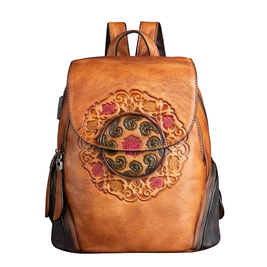 Westal Handmade Chinese Style Cowhide Leather Bag Backpack Genuine Leather Womans Backpack Leather Backpack for Woman