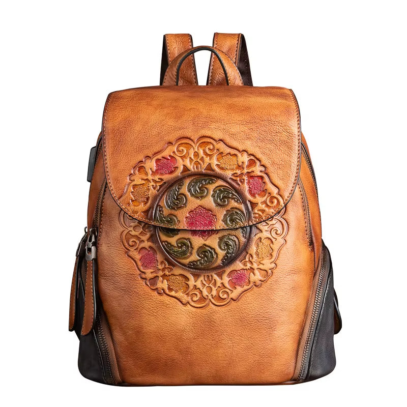 Westal Handmade Chinese Style Cowhide Leather Bag Backpack Genuine Leather Womans Backpack Leather Backpack for Woman