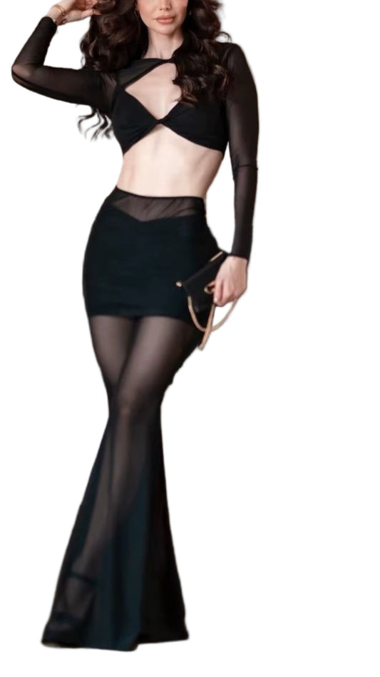  Black Twist Mesh Two Piece Sets 