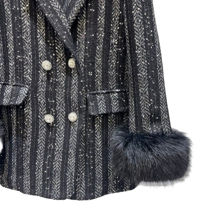 OUDINA in Stock Private Label High Fashion Customize Asymmetric Fur Blazers Suits Jacket Women Blazer