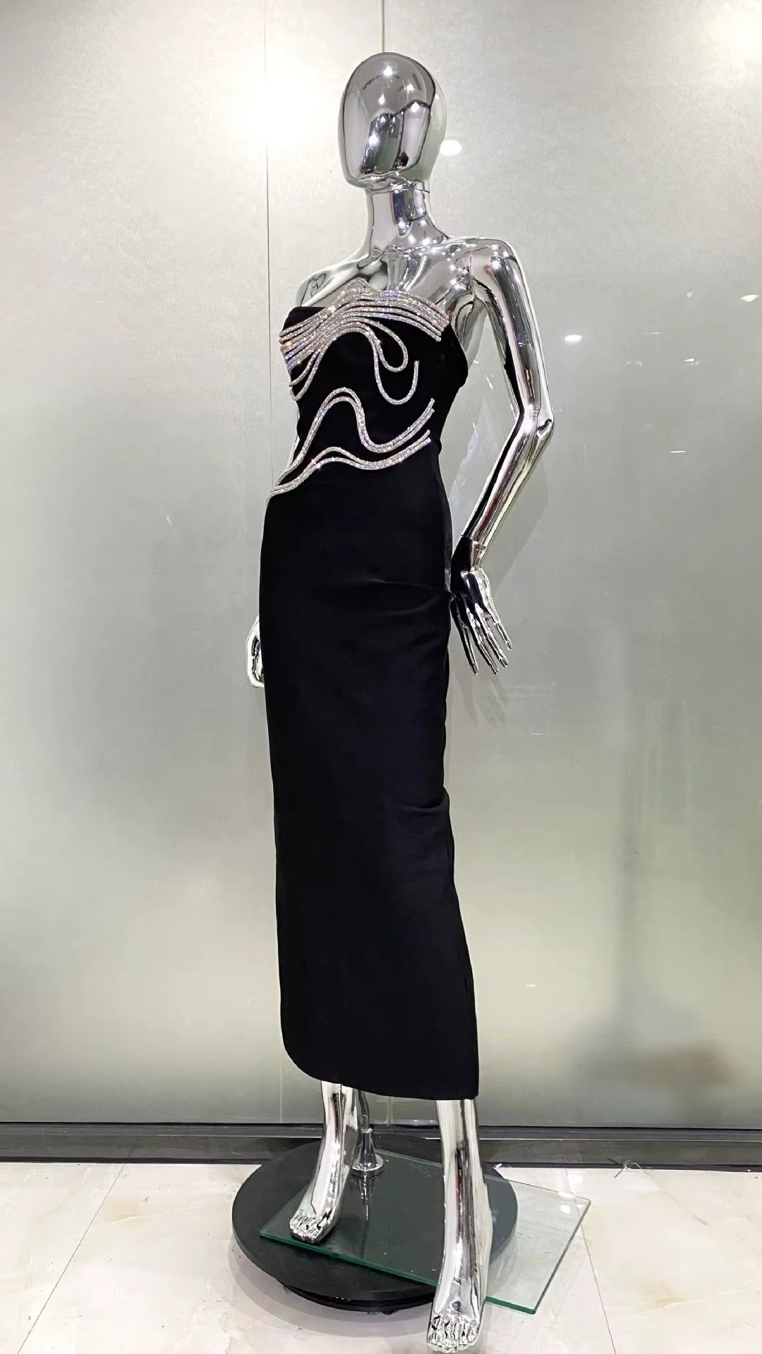 OUDINA Summer New Temperament Rhinestone Goddess Long Dress Evening Gown Elegant Party Women Dresses