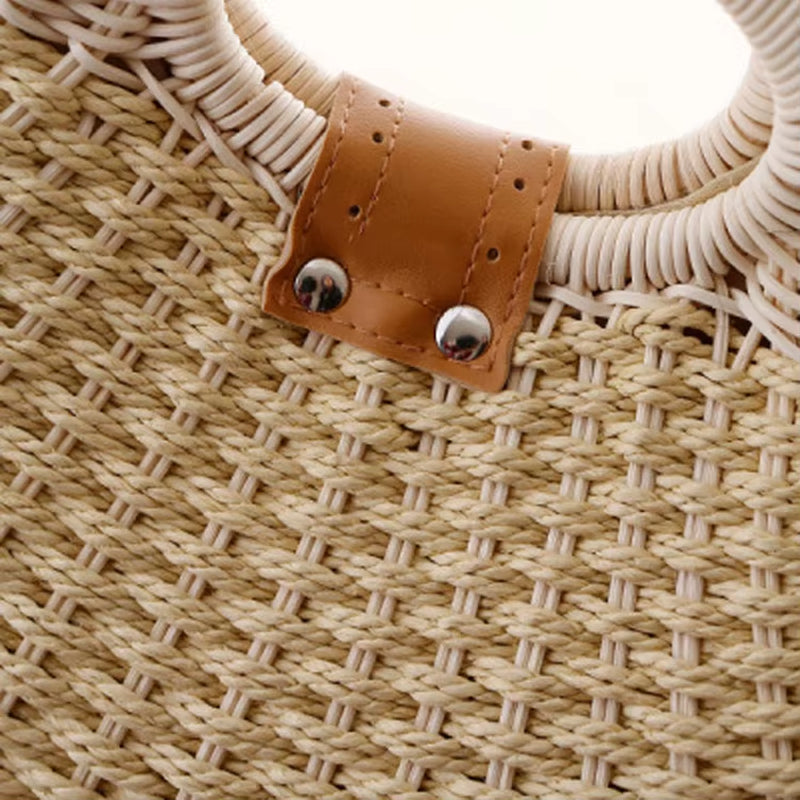 Factory Supplier New Style Beach Straw Crossbody Basket Bag Bohemian round Knitting Straw Rattan Tote Bag