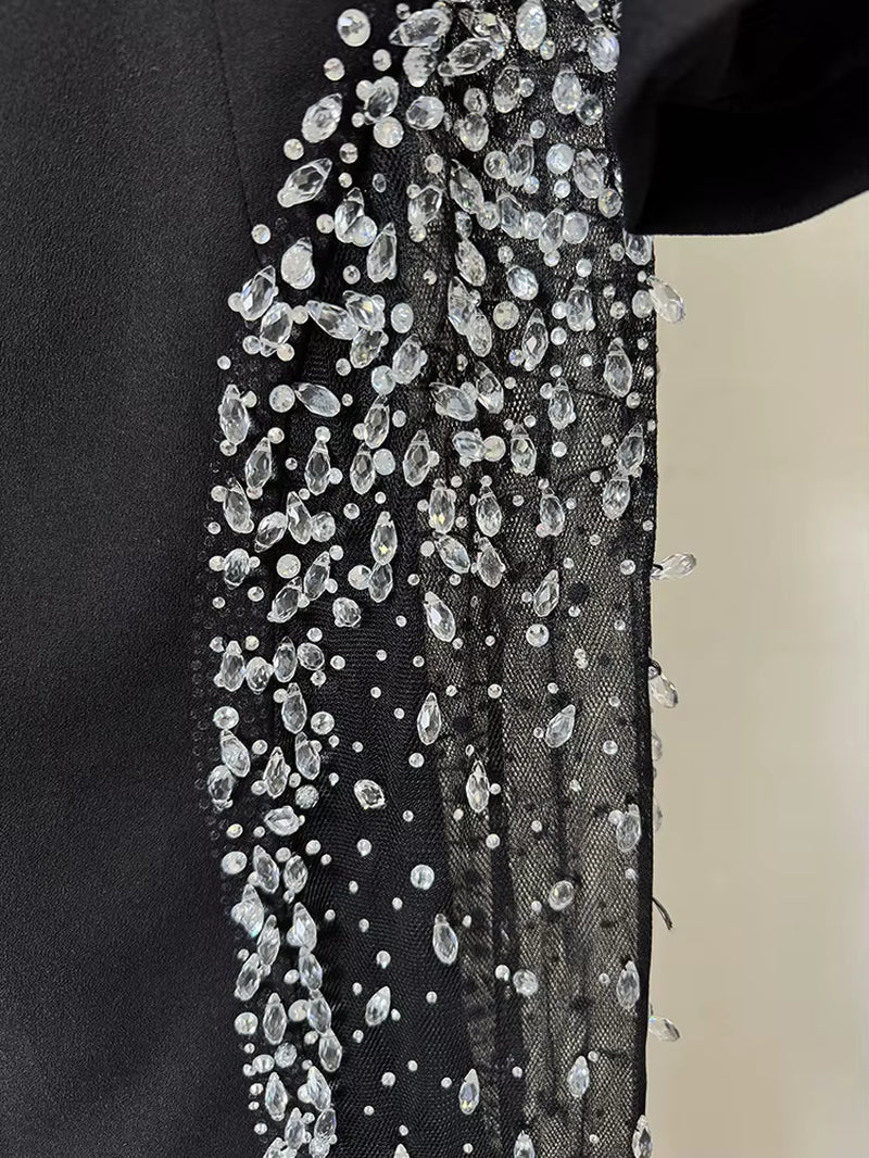 Rhinestones Beaded Diamond  Mesh Long Dress