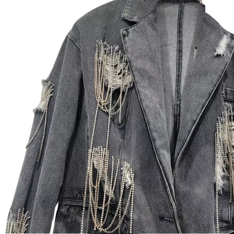 OUDINA Autumn New Irregular Elegant Gray Loose Blazers Jacket for Ladies Blazer Women