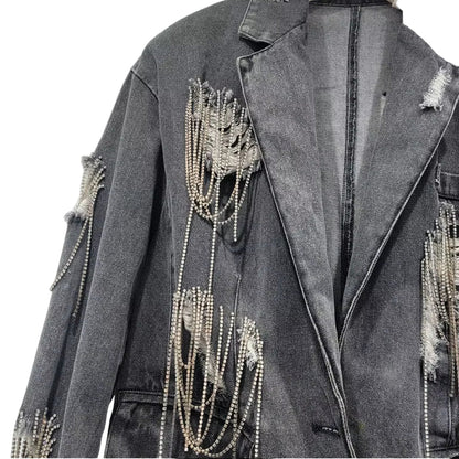 OUDINA Autumn New Irregular Elegant Gray Loose Blazers Jacket for Ladies Blazer Women