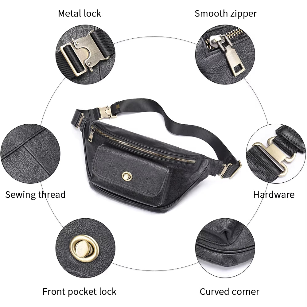 MARRANT Men Single Shoulder Daypack Crossbody Chest Sling Bag Genuine Leather Fanny Pack Leather Waist Bag for Men