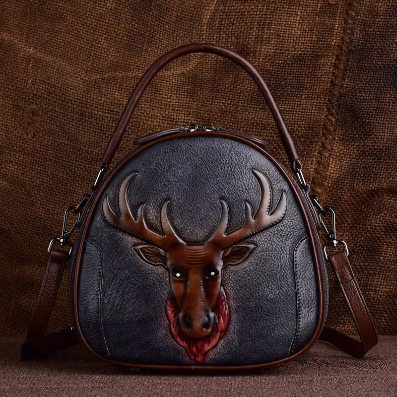 WESTAL Original Personality Retro Embossed Cowhide Leather Bag Genuine Leather Shoulder Bag Women Luxury Handbags for Women