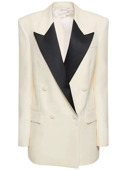 OUDINA Hotselling Loose Colorblock Lapel Double Breast Casual Elegant Women'S Suit Jacket Ladies Blazer