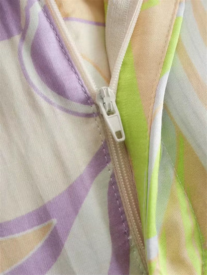 OUDINA Fashion French Vintage Casual Printed Shirt Top Straight Trousers Pants Set Women'S Two Piece Sets