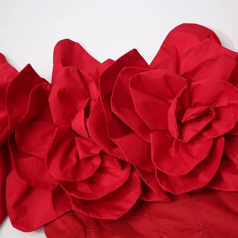 Factory Wholesale Three Dimensional Big Flower Splicing off Shoulder Solid Color Waist Short 2025 Prom Dresses Evening Dress