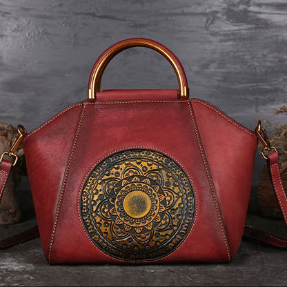 Westal Cowhide Leather Purses and Handbags Vintage Totem Satchel Bag Crossbody Genuine Leather Handbags Tote Bags for Women