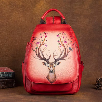 Original Design Animal Print Cowhide Leather Bag Backpack Retro Handmade Travel Bag Ladies Genuine Leather Backpack for Women