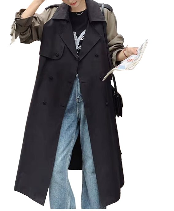 OUDINA New Arrivals Fashion Belt Large Pocket Detachable Plaid Jacket Women'S Trench Coat Long Windbreaker