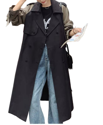 OUDINA New Arrivals Fashion Belt Large Pocket Detachable Plaid Jacket Women'S Trench Coat Long Windbreaker