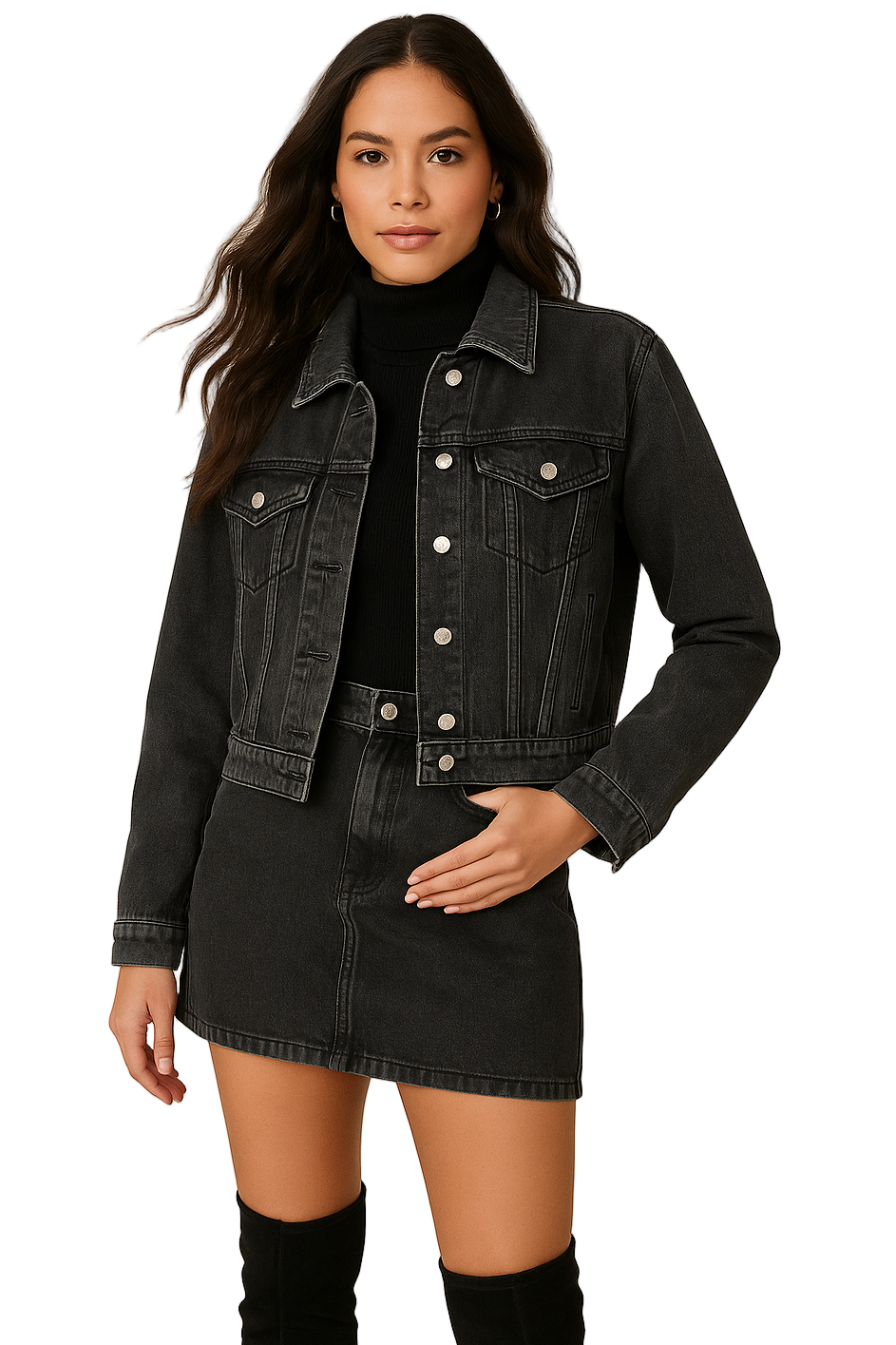 Chic Lace Bow Mini Denim Jacket and Skirt Set for Effortless Style