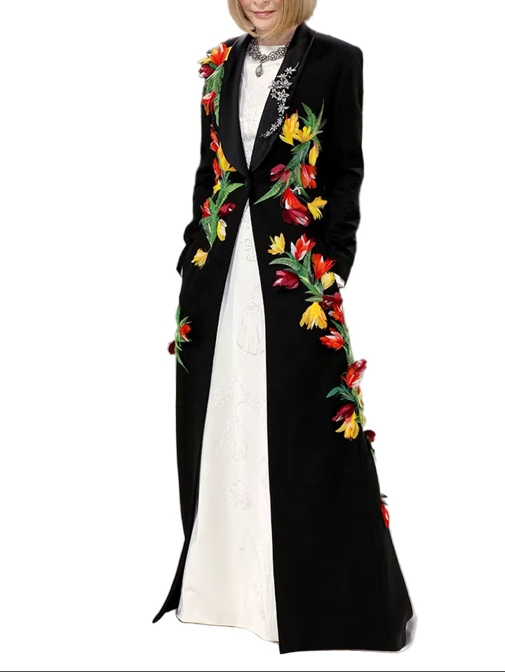 OUDINA Fast Shipping Factory Winter Elegant Feather One Button Maxi Long Blazer Jacket Windbreaker Coat Women'S Trench Coats