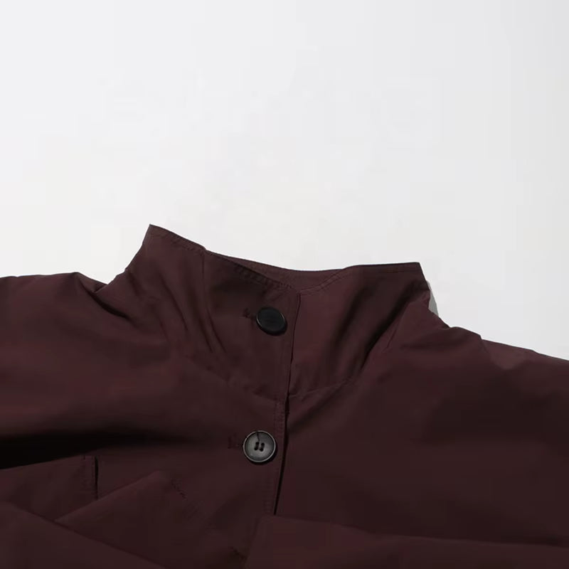 OUDINA Fashion Elegant Stand Single-Breasted Loose Ladies Coat Solid Long Trench Coats Simple Women'S Coats