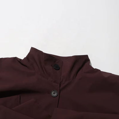 OUDINA Fashion Elegant Stand Single-Breasted Loose Ladies Coat Solid Long Trench Coats Simple Women'S Coats