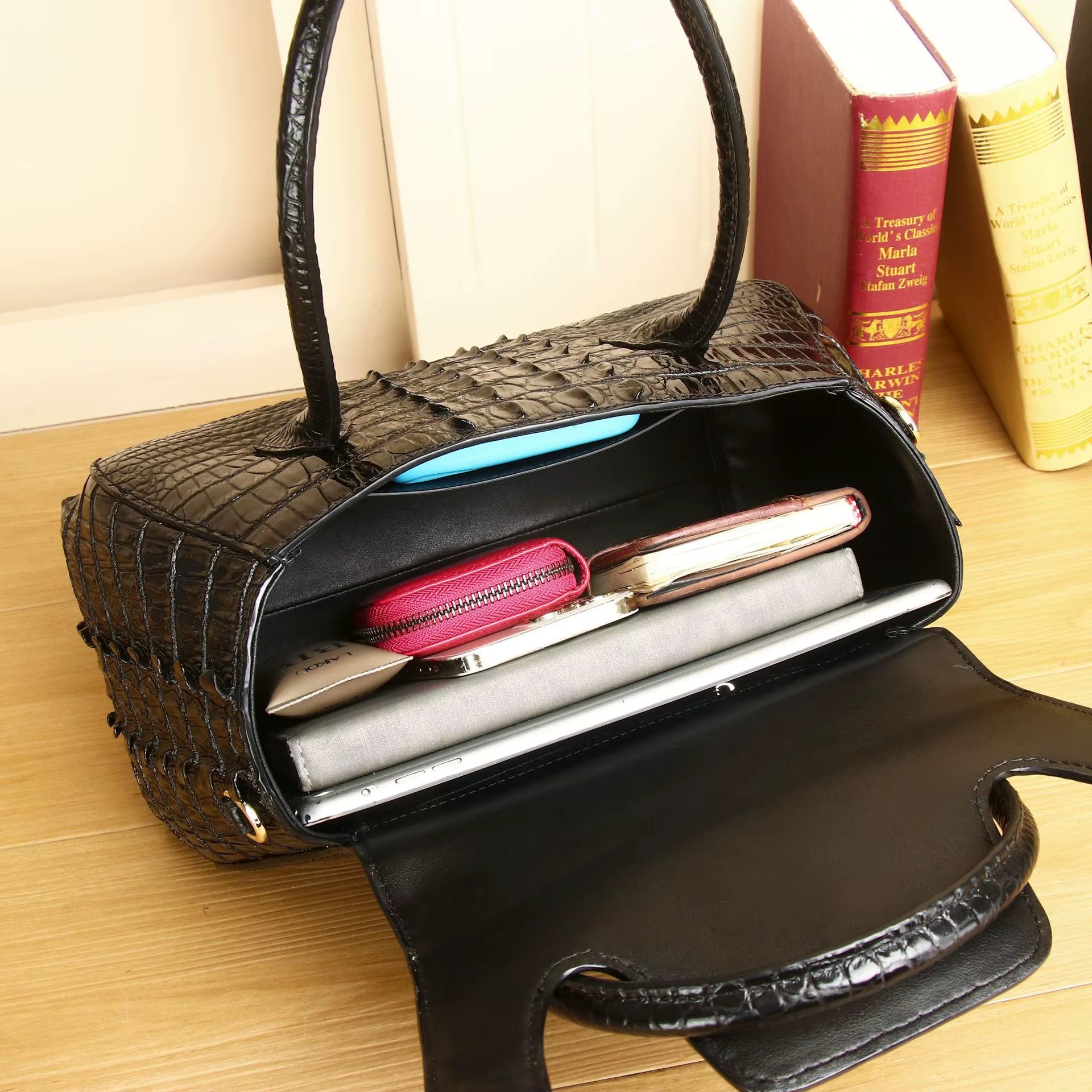 WESTAL Luxury Crocodile Print Genuine Leather Handbag Top Handle Handbags Women Ladies Work Tote Bag Women Handbag