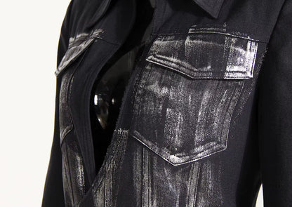 OUDINA Stylish Silver Brush Color Rock Maxi Windbreaker Blazers Ladies Trench Coat Women Long Jacket