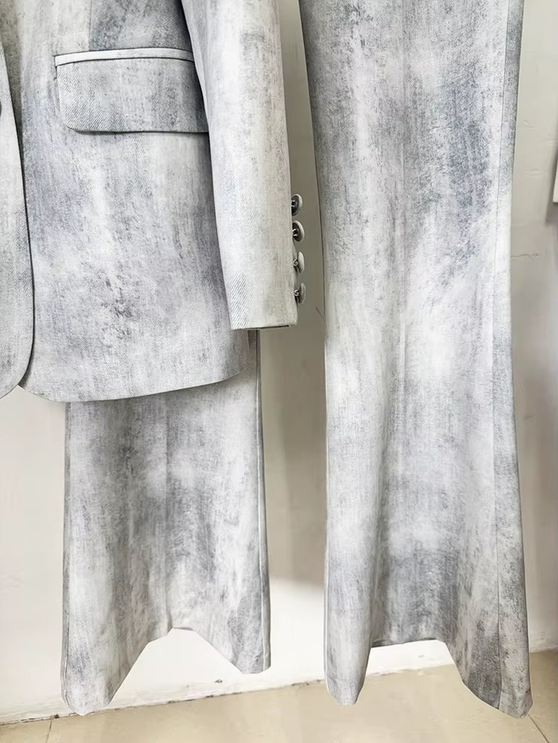 OUDINA Customize OEM&ODM Two Piece Tie Dye Print Mid-Length Suit Blazer Sets Jacket Elegant Pants Women'S Suit