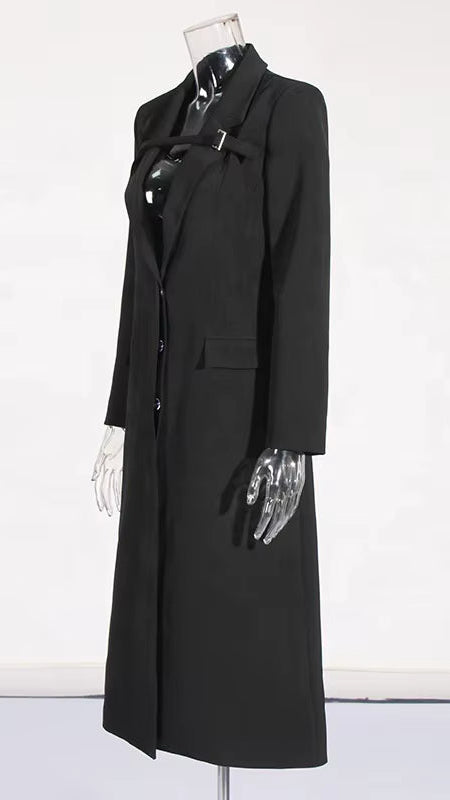 OUDINA New Style Slimming Long Suit for Women Windbreaker Temperament Buttoned Design Women'S Suits & Blazers