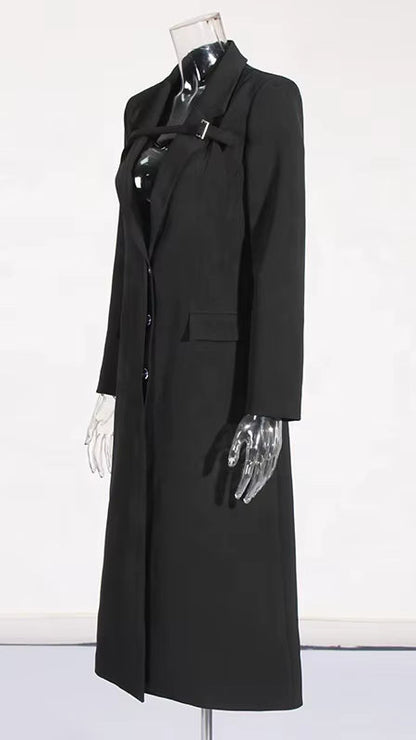 OUDINA New Style Slimming Long Suit for Women Windbreaker Temperament Buttoned Design Women'S Suits & Blazers