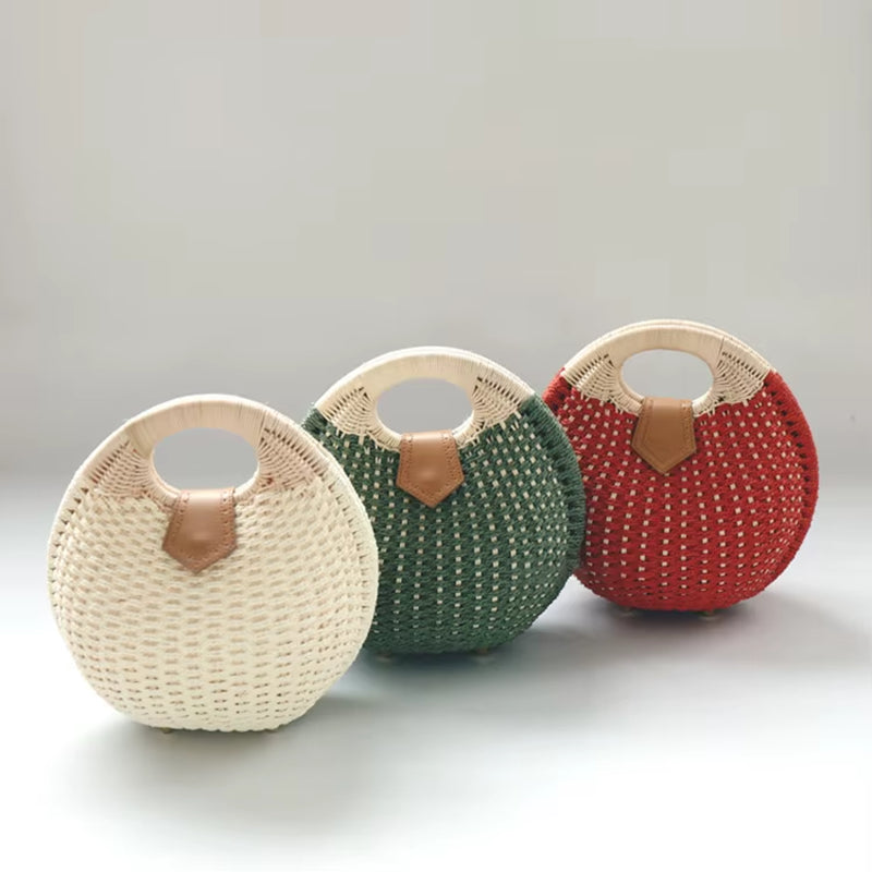 Factory Supplier New Style Beach Straw Crossbody Basket Bag Bohemian round Knitting Straw Rattan Tote Bag