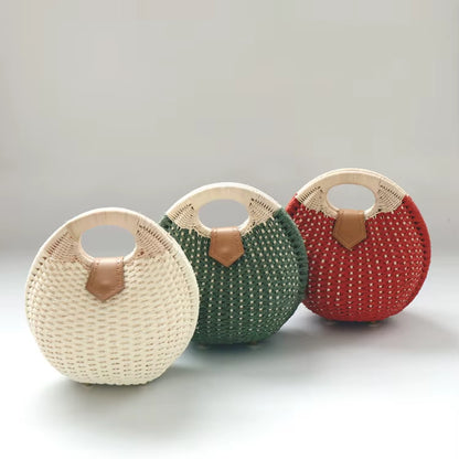 Factory Supplier New Style Beach Straw Crossbody Basket Bag Bohemian round Knitting Straw Rattan Tote Bag