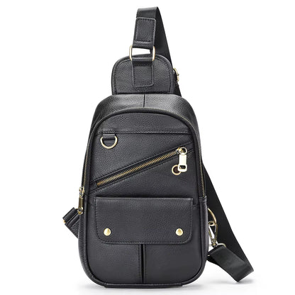 MARRANT Travel Hiking Leather Sling Bag Men Crossbody Shoulder Chest Daypack Genuine Leather Crossbody Bag Chest Bags for Men