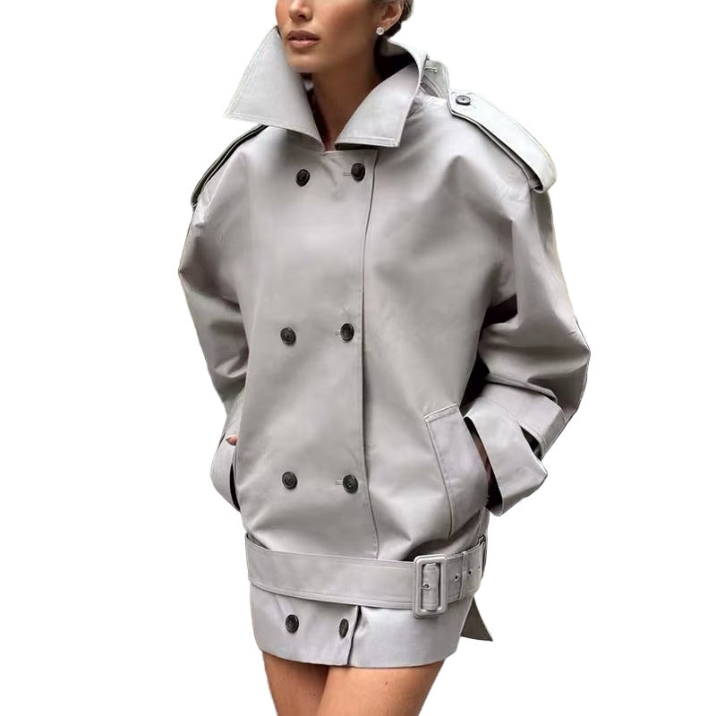 OUDINA Newly Trendy Winter Solid Color Loose Irregular Short Windbreaker Jackets Trench Women Windbreaker Jacket for Ladies